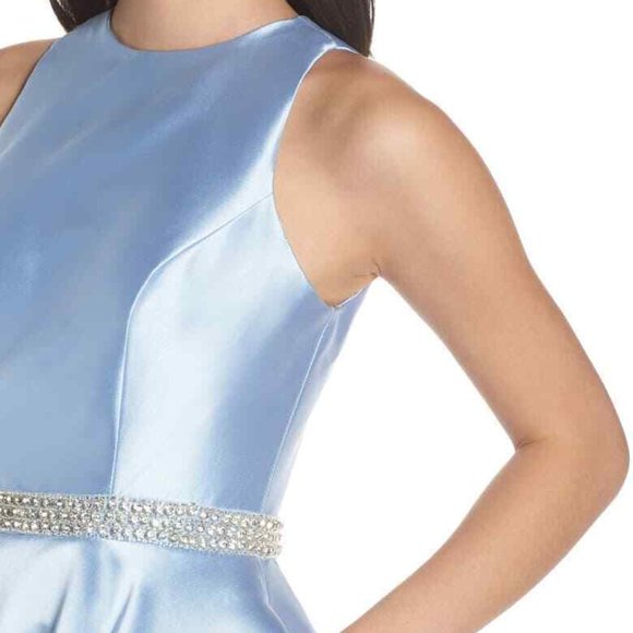 MAC DUGGAL 55237H JEWELED WAIST SATIN TWULL POWDER BLUE EVENING GOWN sz 6 - Picture 6 of 11